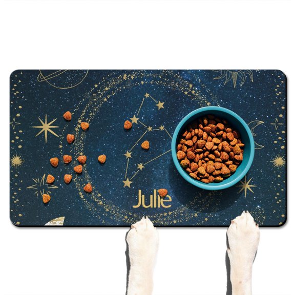 Dog Food Mat Space Galaxy Astronaut Planet Starry Night Cosmos Pet Feeding Mat Absorbent Waterproof Non-Slip Durable