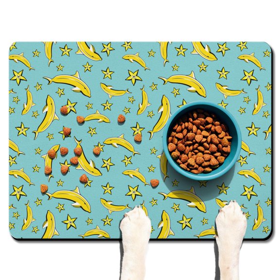 Dog Food Mat with Sweet Banana Print, Absorbent Waterproof Pet Feeding Mat, Non-Slip, Quick Dry, Easy Clean Mat with Tropical Fruit Design and Funny Banana Illustration