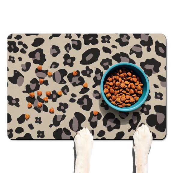 Dog Food Mat with Tropical Leopard Spots Print, Absorbent Waterproof Pet Feeding Mat, Non-Slip, Quick Dry, Easy Clean Mat Featuring Unique Glitter Animal Pattern