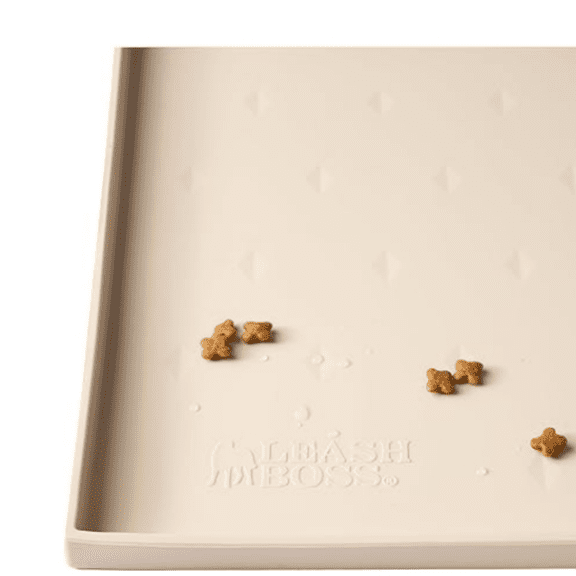 Dog Food Mat - Waterproof Silicone Pet Feeding Pad for Food, Water Bowls, and Floors - Cat & Dog Placemat with Tall Raised Edges - 25 x 17 XL Silicone Mat - Beige
