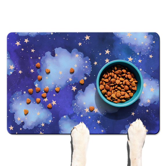 Dog Food Mat for Pet Dog Food Mat, Dog Mat for Food and Water, Pet Dog Cat Bowl Mat, Anti-Slip Reusable Feeding Mat with Starry Sky,16inx24in