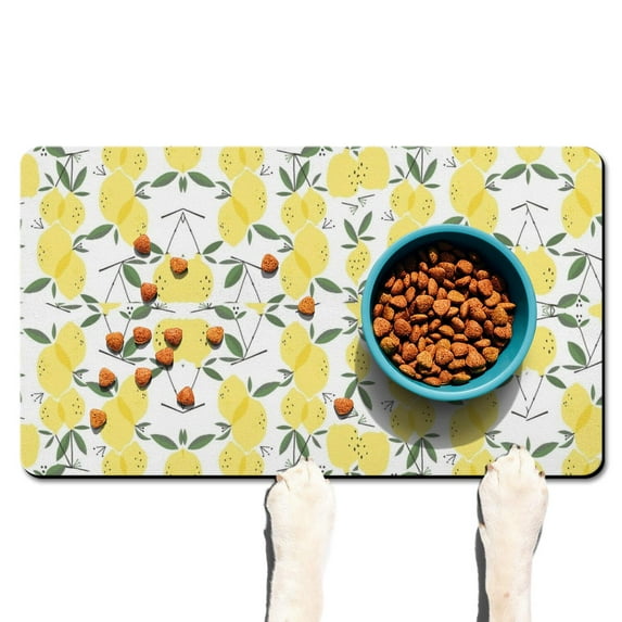 Dog Food Mat with Cute Modern Lemon Pattern, Waterproof Absorbent Pet Feeding Mat, Non-Slip, Quick Dry, Easy Clean Mat Perfect for Dogs and Cats