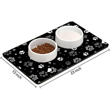 Dog Food Mats for Floors, 16"x24" Non-Slip Super Absorbent Pet Food Mat, Dishwasher Dog Mat for Food and Water, Cute Rubber Pet Feeding Mat for Dog Cat(Dog Paw Star)