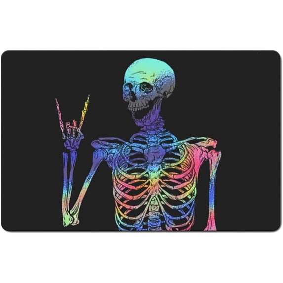 Dog Food Mats for Floors, 16"x24" Non-Slip Super Absorbent Pet Food Mat, Dishwasher Dog Mat for Food and Water, Cute Rubber Pet Feeding Mat for Dog Cat(Colorful Skull Skeleton)