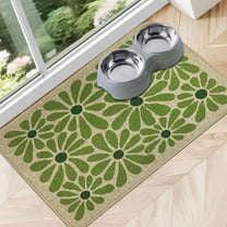 Dog Food Mats for Floors Waterproof, Absorbent Quick Dry Pet Cat Food Mat, Water Bowl Mats Pet Feeding, Eco-Friendly Accessories Pet Supplies (12"x20",Green Flower)