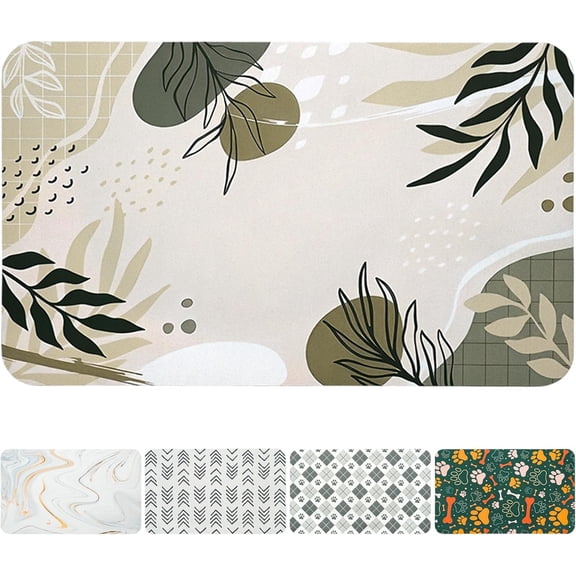 Dog Food Mats for Floors Waterproof, Dog Cat Water Bowl Mats Pet Feeding Absorbent Mat Dog Cat Pet Placemats for Food and Water Bohemia Tropical Leaves 16 * 24 inch