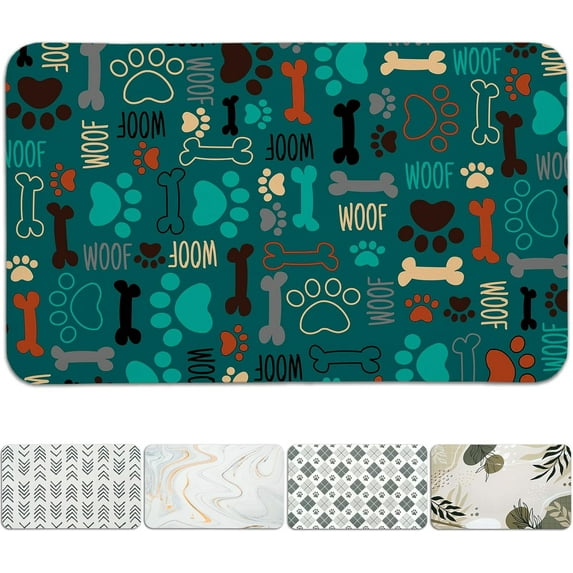 Dog Food Mats for Floors Waterproof, Dog Cat Water Bowl Mats Pet Feeding Absorbent Mat Dog Cat Pet Placemats for Food and Water Green 12 * 20 inch
