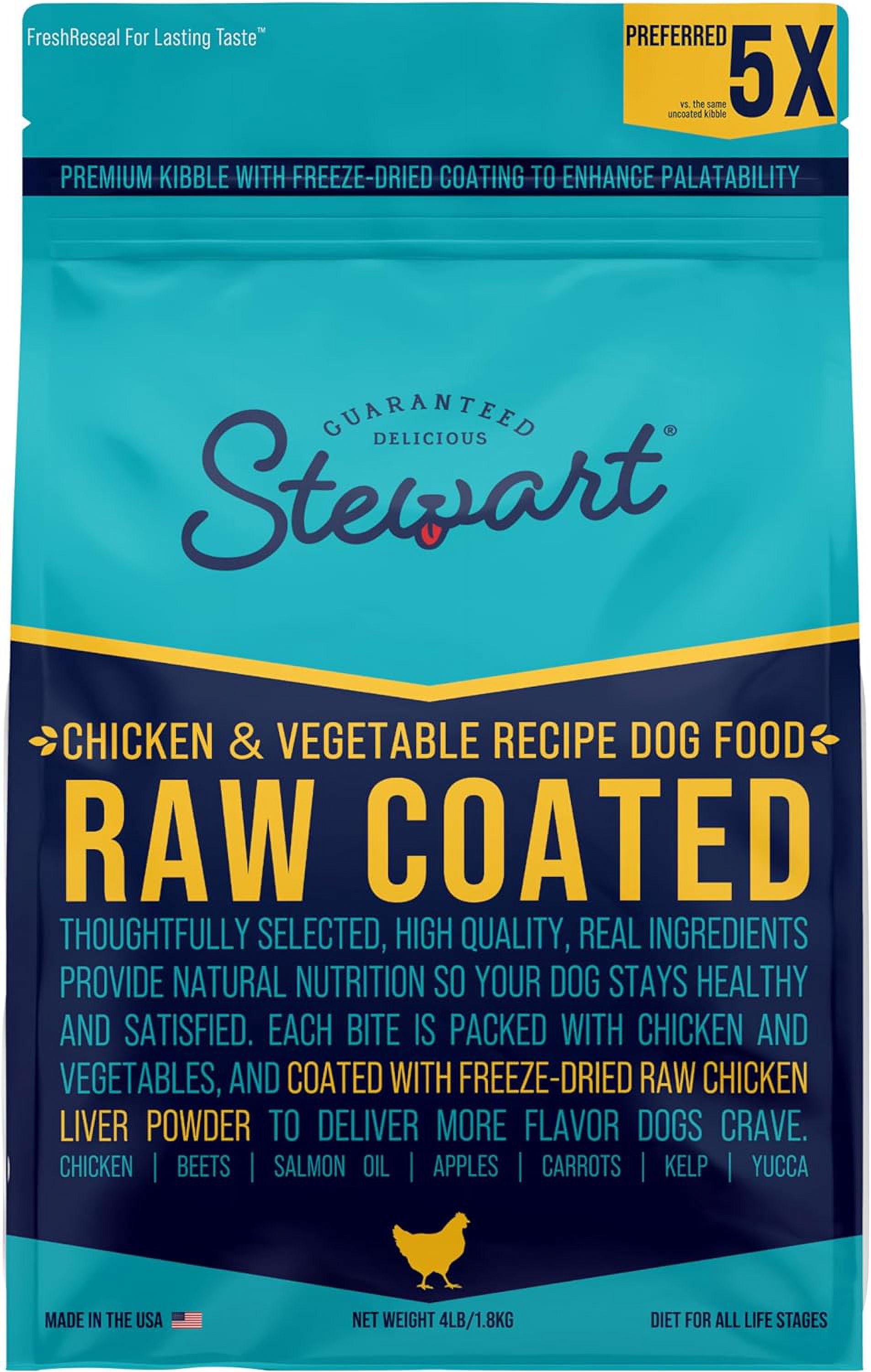 Dog Food, Raw Coated Chicken & Vegetable Recipe, 4 lb. Bag, Probiotics