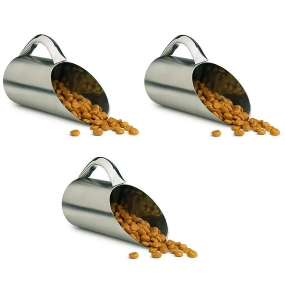 Dog Food Scooper Matte Finish Stainless Steel Easy Way to Scoop Kibble 1.5 Cups (3 Scoops)
