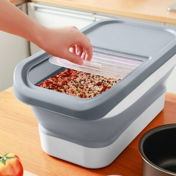 Dog Food Storage Bin 12-15kg | Airtight Hinged Lid | Foldable Space-Saving Design | Wheeled Large Capacity Container for Dry Food, Cereals, Rice | 14-15L | Durable TPR Material