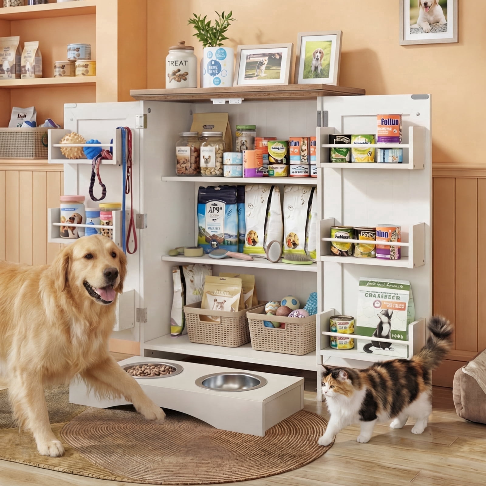 Dog Storage Dog Food Storage Cabinet with Bowls, Pet Food Storage Cabinet with ...