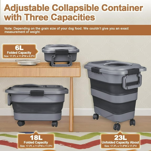 Dog Food Storage Container, 2 Pack 25 lbs Airtight Collapsible Cat Food Storage Container with Attachable Wheels, Portable Handle, Dog Food Scoop for Dog Cat Bird Pet Dry Food Storage Bin Large