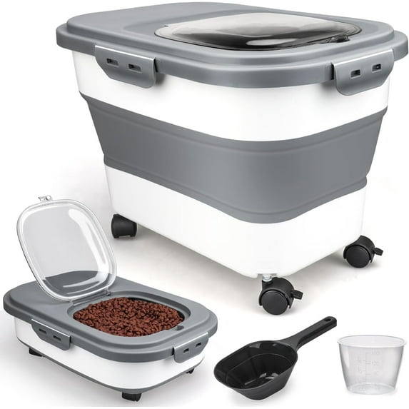 Dog Food Storage Container, 5-20Lbs Collapsible Pet Food Storage Containers With Rolling Wheel Airtight Locking Lid, Dry Food Storage Bin With Cup, Suitable For Pet Food, Rice, Flour