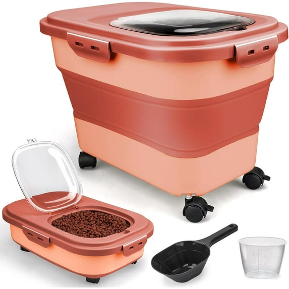 Dog Food Storage Container, 5-20Lbs Collapsible Pet Food Storage Containers With Rolling Wheel Airtight Locking Lid, Dry Food Storage Bin With Cup, Suitable For Pet Food, Rice, Flour