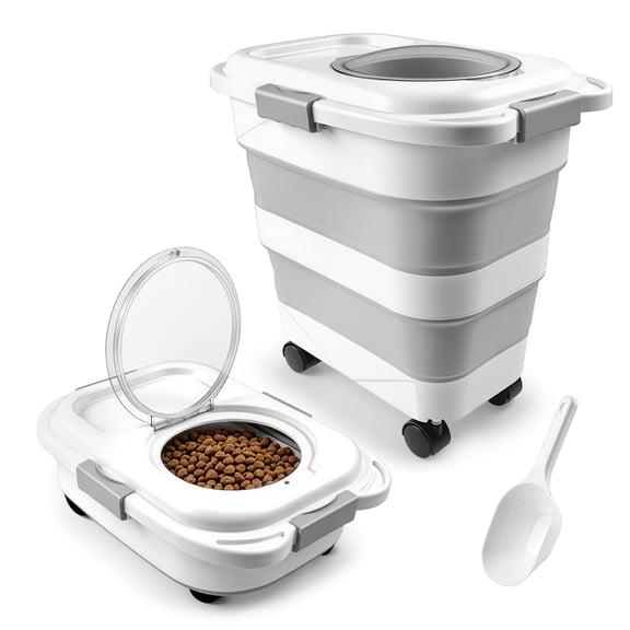 SAFH 40-45lb Pet Food Storage Container , Airtight Lid, Wheels and Scoop(Collapsible )