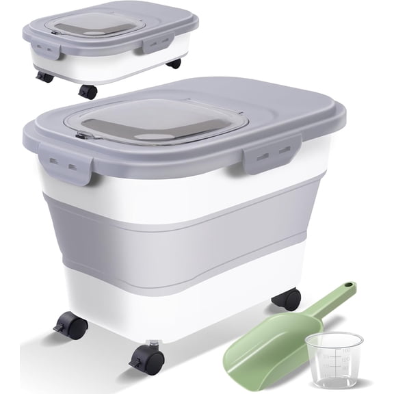 Dog Food Storage Container, Airtight 30 35 Lbs Rice Cereal Flour Sugar Containers, Sealable Plastic 20 25 Pound Dog Pet Cat Bird Seed Kitchen Pantry Holder Bin Bucket with Rolling Wheel