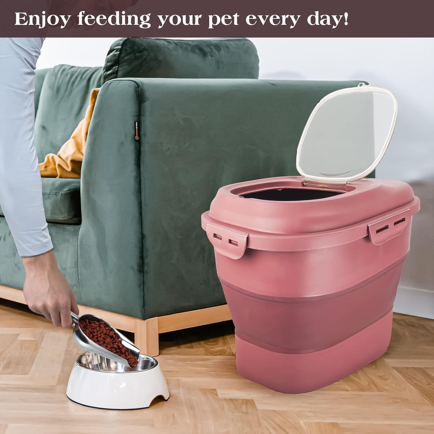 Dog Food Storage Container, Airtight Collapsible 13lb to 30lb Pet Food
