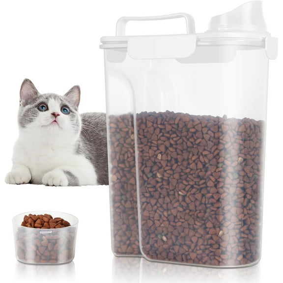 Dog Food Storage Container, Cat food Storage Container Airtight, Pet Food Container with Large Spout Measuring Cup, BPA Free for Dogs, Cats, Birds(White)