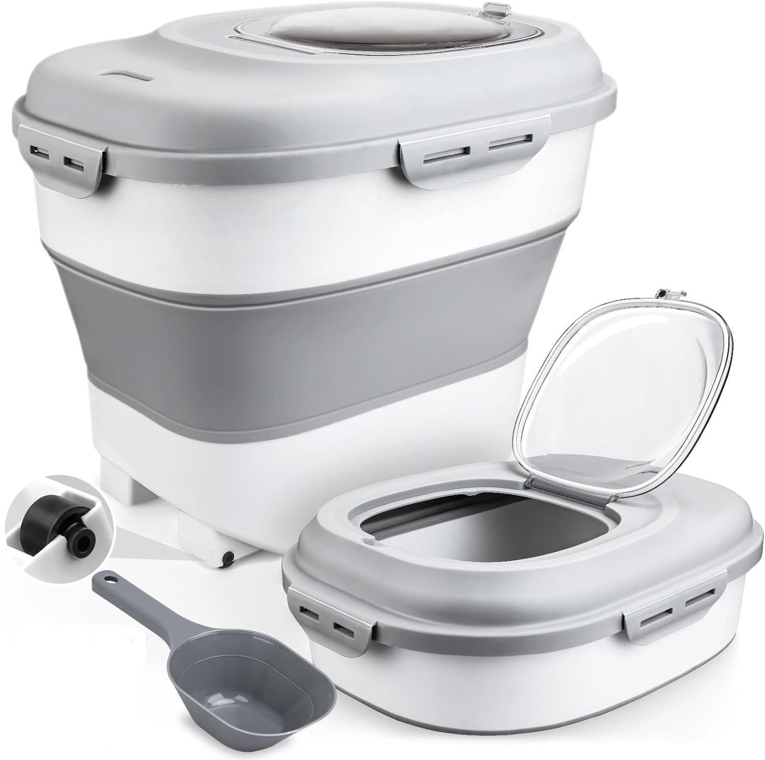 Dog Food Storage Container, Collapsible Pet Food Container with Transparent Lid, Measuring Cup