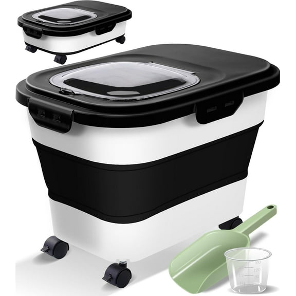 Dog Food Storage Container with Lids, Airtight Rice Flour Cereal Sugar Cat Pet Bird Seed Containers Dispenser Bin Bucket with Rolling Wheel, 20 25 30 Lbs Plastic Sealable Kitchen Holder