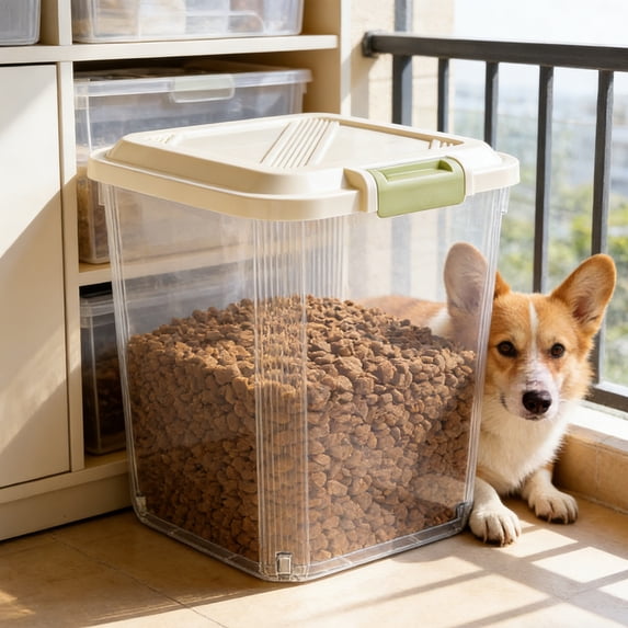 Dog Food Storage Container with Wheels, Large Airtight Pet Food Bin with Sealed Lid, BPA Free Food Grade Plastic Canister for Kitchen Pantry Dog Breeds