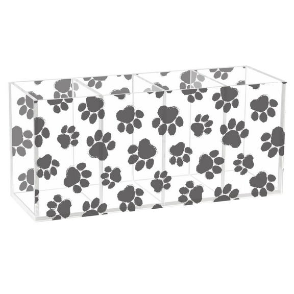 Dog Footprint Acrylic Pen Holder Cup 4 Compartments Clear Pencil Organizer Makeup Brush Holder Storage for Office Desktop Dorm