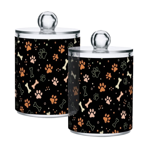 Dog Footprint Bone Plastic Storage Jar 2 Pack Clear Translucent Canisters Dustproof Lid