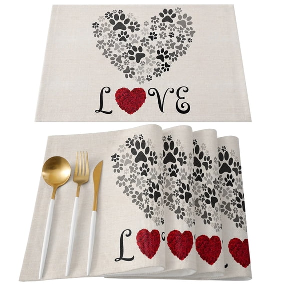 Dog Footprints Love Table Mat Wedding Holiday Party Dining Table Placemat Kitchen Accessories Table Napkin