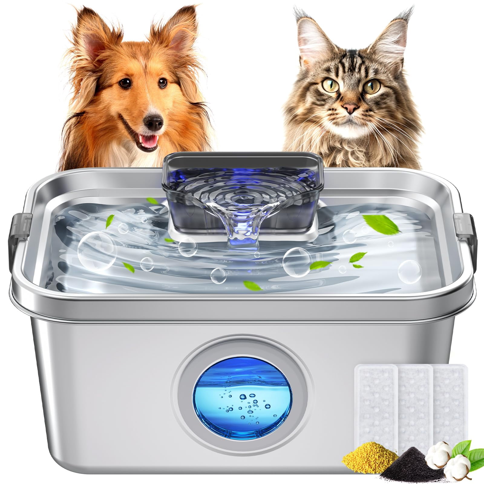 APETDOLA Stainless Steel Dog Water Fountain – 7L/236oz Large Capacity, Ultra-Quiet Pump, 6-Stage Filter