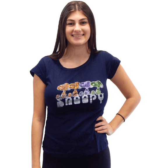 Dog Friends Women's Junior Fit Cap Sleeve T-shirt (Navy, Medium)