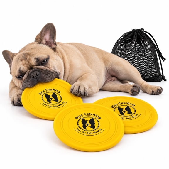 Dog Frisbee Toy, 7-Inch Soft Flexible TPR Flying Disc for Small & Medium Dogs, Safe for Soft Mouths, Floating Fetch Toy, 3 Pack