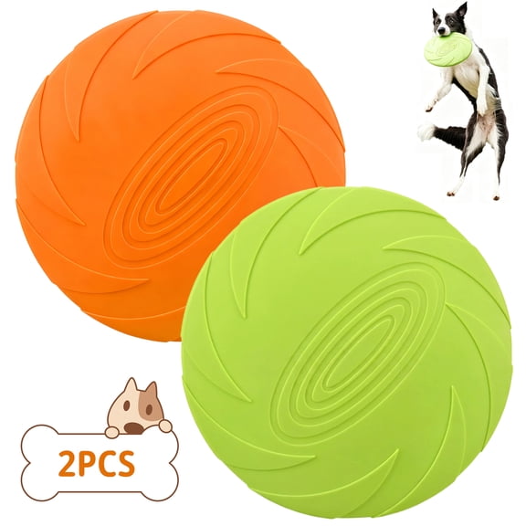 Dog Frisbees, 2-Pack 7-Inch Flying Disc Saucer for Dogs, Durable Rubber Toys, Orange and Green