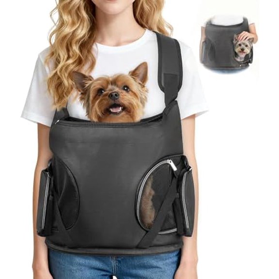 Dog Front Backpack Carrier 5-12 lbs, Soft Breathable Pet Front Facing Carrier with Adjustable Straps, Multi-Pocket Design, for Small Dogs & Cats (2 Pockets (Standard Backpack))