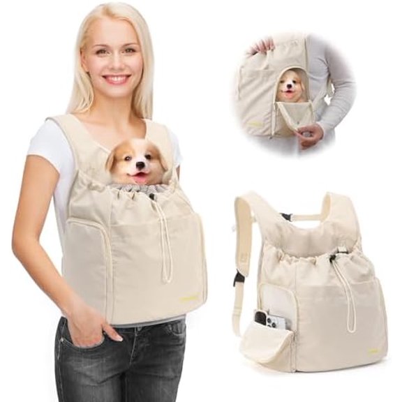 Dog Front Carrier Backpack, Adjustable Pet Dog Carrier Backpack Ventilated Mesh Dog Travel Backpack with Zippered Side Windows for Hiking Traveling for Small Medium Cats Dogs (Max 13 lbs)