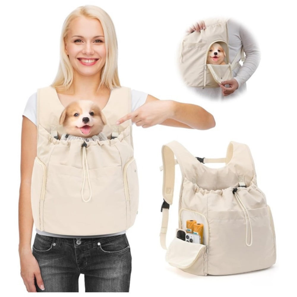Dog Front Carrier Backpack, Adjustable Pet Dog Carrier Backpack Ventilated Mesh Dog Travel Backpack with Zippered Side Windows for Hiking Traveling for Small Medium Cats Dogs