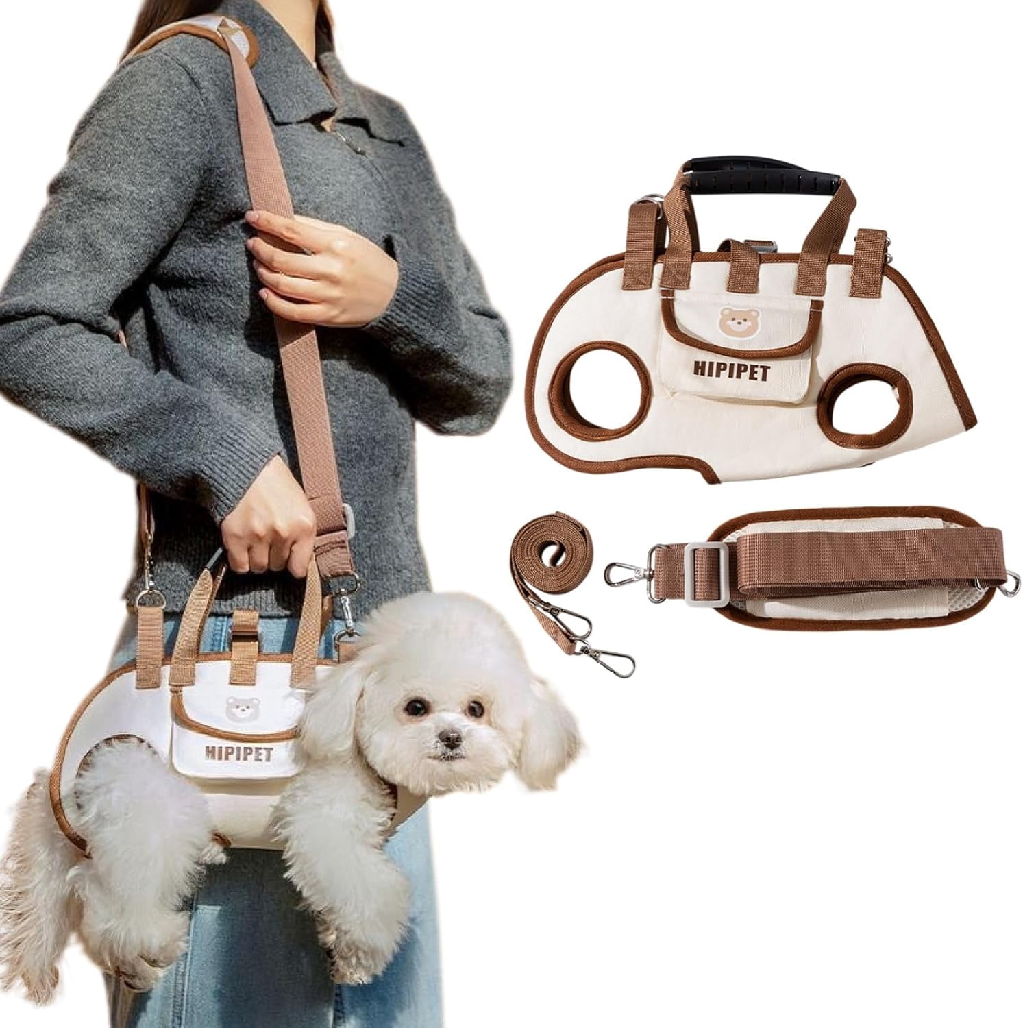 Dog Full Body Lift Harness for Small Dogs, Hands Free Shoulder Yorkie Carrier, Adjustable Breathable Vest Straps with Small Puppy Treat Bag (L(14.33~19.84lbs))