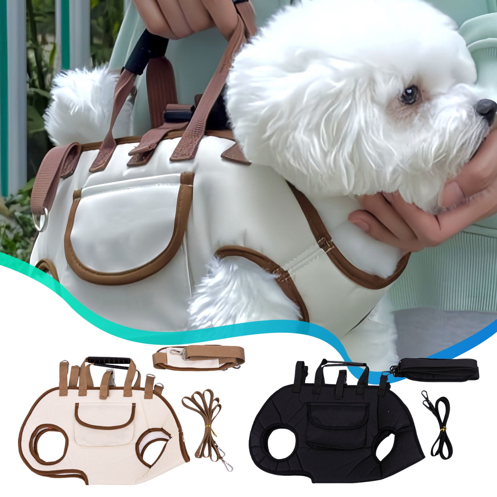 Dog Full Body Lift Harness for Small Dogs, Outdoor Pet Bag Hands Free Shoulder Yorkie Carrier, Adjustable Breathable Vest Straps with Small Puppy Treat Bag, Black (S(4.4~8.81 lbs))