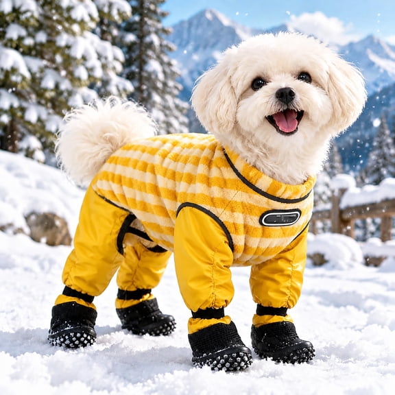 Dog Full‑Body Winter Coat with Waterproof Booties,Waterproof Winter Full Body Coat,Reflective Safety,Leash-Ready,Easy Side Closure