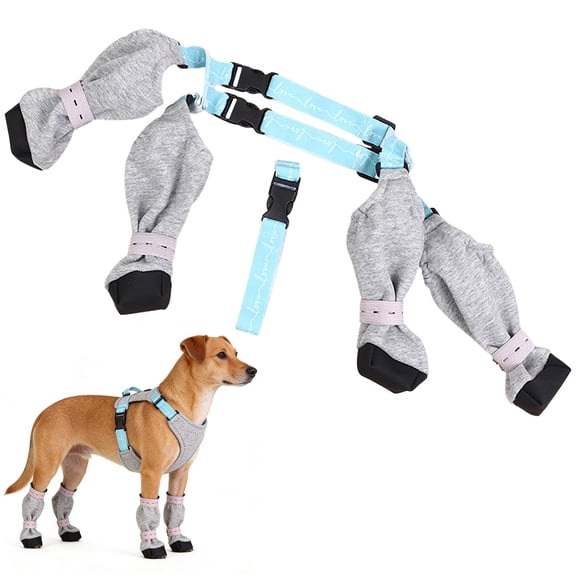 Dog Full Leg Protectors with Suspenders, Warm Fleece Lined Dog Boots & Leg Guards with Anti-Slip Soles, for Outdoor Walking in Rainy Snowy Days, Grey