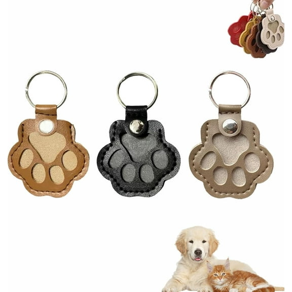 Dog Fur Storage Keychain for Dog Cat Paw Shaped Keychain, Pet Hair Keepsake Keychains, Cute Leather Paw Keychains
