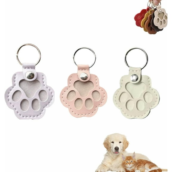 Dog Fur Storage Keychain for Dog Cat Paw Shaped Keychain, Pet Hair Keepsake Keychains, Cute Leather Paw Keychains