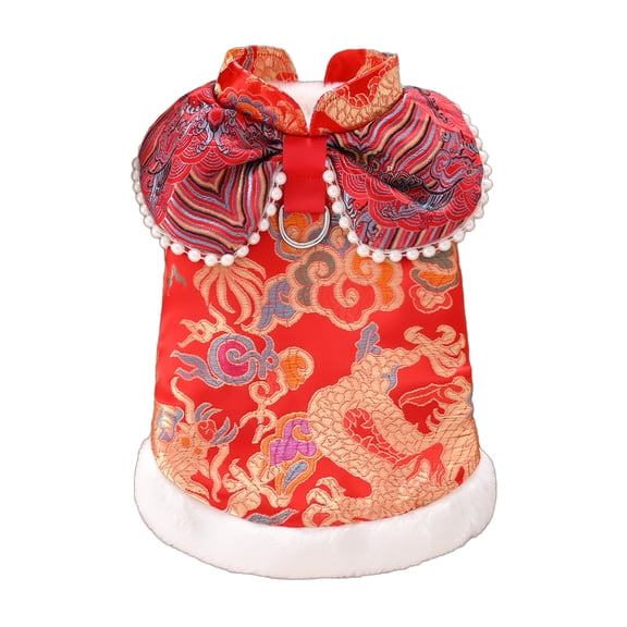 Dog Furry Coat Embroidered Chinese New Year Jackets for Small to Large Size Clothes Sweatshirt Winter Outfit