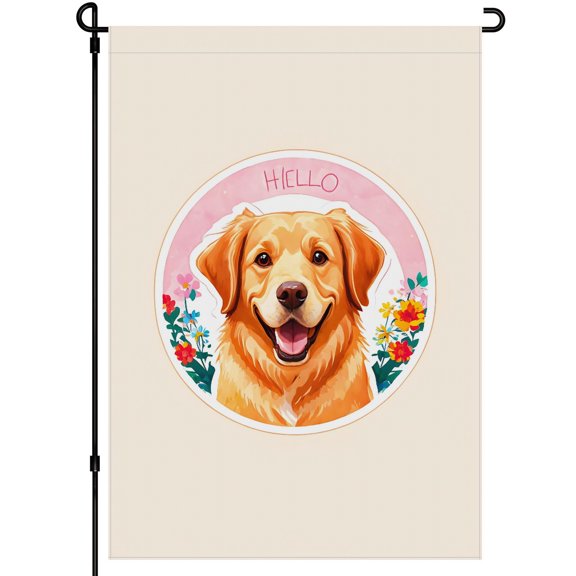 Dog Garden Flags Deco for Garden Patio Porch Yard Farmhouse 28x40 Inches Cute Dog Face Puppy Stickers Happy Smile Versatile Outdoor Garden Flags Golden Retriever Colorful Cartoon Outdoor Garden Decor