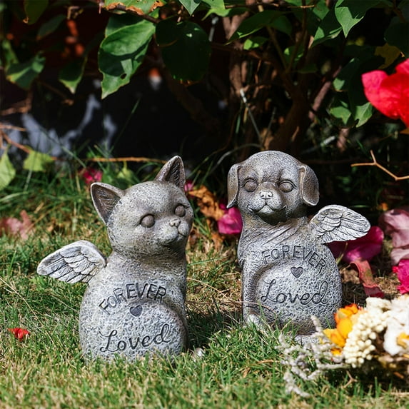 Dog Garden Statue - Pet Memorial Stone - Grave Marker Resins Ornaments for Outdoor and Indoor Headstones for Dogs or Thoughtful Sympathy Gift Memorial Gift Pet Wing