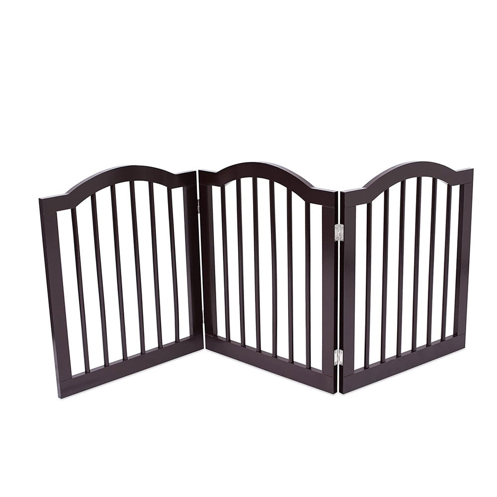 Dog Gate, 24in H x 60in W Folding Pet Barrier, Free Standing Wooden Pet