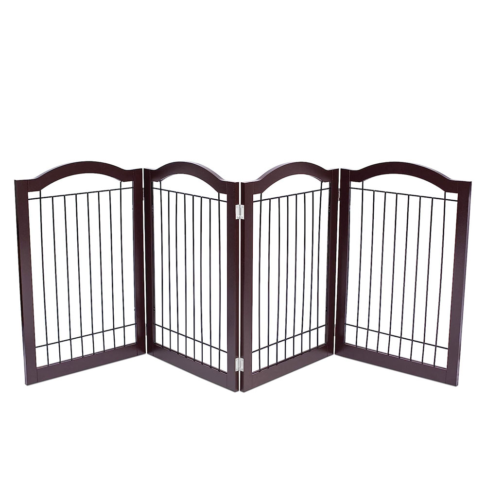 Dog Gate, 30in H x 80in W Pet Barrier, Free Standing Wooden Pet Gate