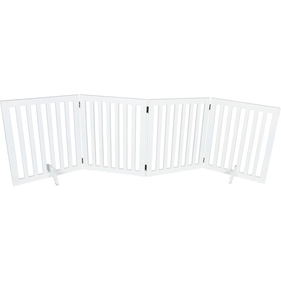 Dog Gate, 4 Panels Foldable Pet Gate with 2PCS Support Feet, 24" Height Dog Fence Wooden Pet Gates for House Doorways Indoor Outdoor Stairs with Rubber Pads White