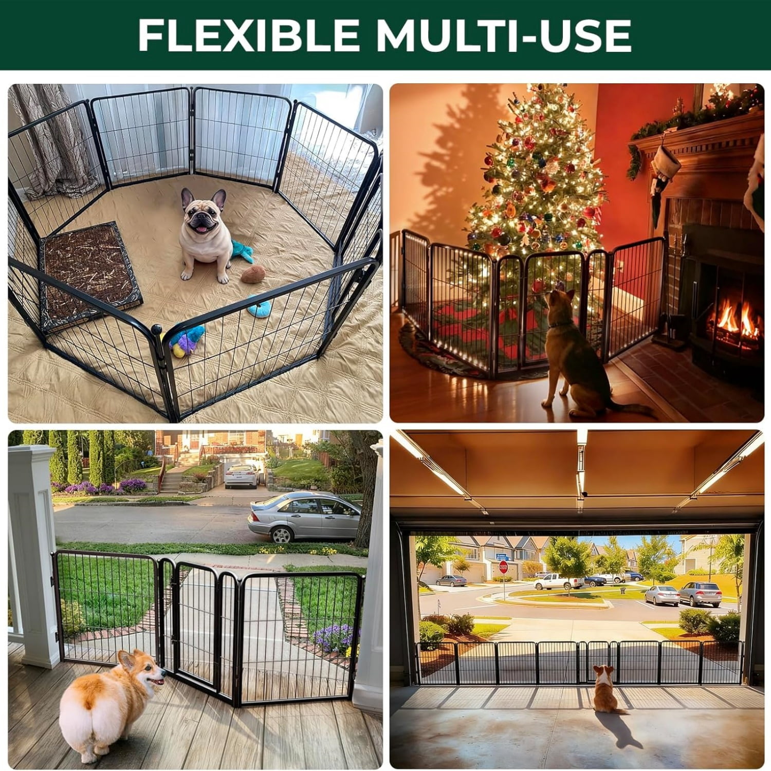 Dog Gate Extra Wide Designed for Indoor Use, Adjustable Width Up to 183-inch Wide (24" H 8 Wire Panels for Puppies and Small Dogs), Black