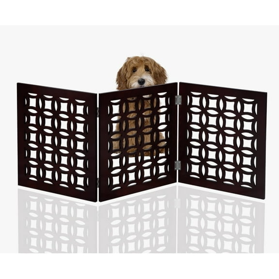 Dog Gate Freestanding 3 Panel Pet Gate, Foldable Dog Safety Fence for Stairs & Doorways Mahogany