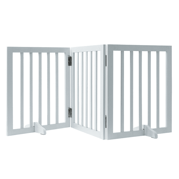 Dog Gate Freestanding 60", 24" H Foldable Pet Gate 3 Panels, Expandable Barrier for Indoor, Wide & Narrow Passageways, Silent Foot Pads, White